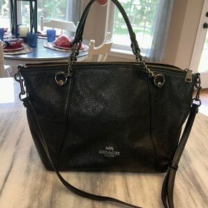 Black pebble leather authentic Coach purse with chain accents